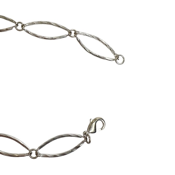 Silver Tone Large Open Oval Link Twisted Etched Necklace - Picture 8 of 10